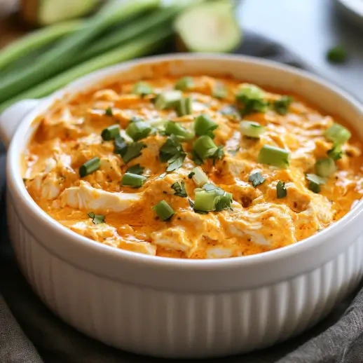 Buffalo chicken dip made with canned chicken, served with tortilla chips and celery sticks.