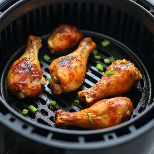 Crispy chicken drumsticks cooked in an air fryer