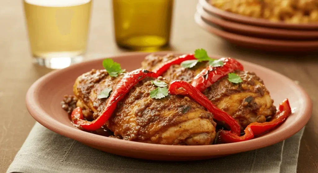 Grilled Red Pepper Mexican Chicken Marinade Recipe with vibrant red peppers, spices, and grilled chicken.