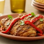 Grilled Red Pepper Mexican Chicken Marinade Recipe with vibrant red peppers, spices, and grilled chicken.