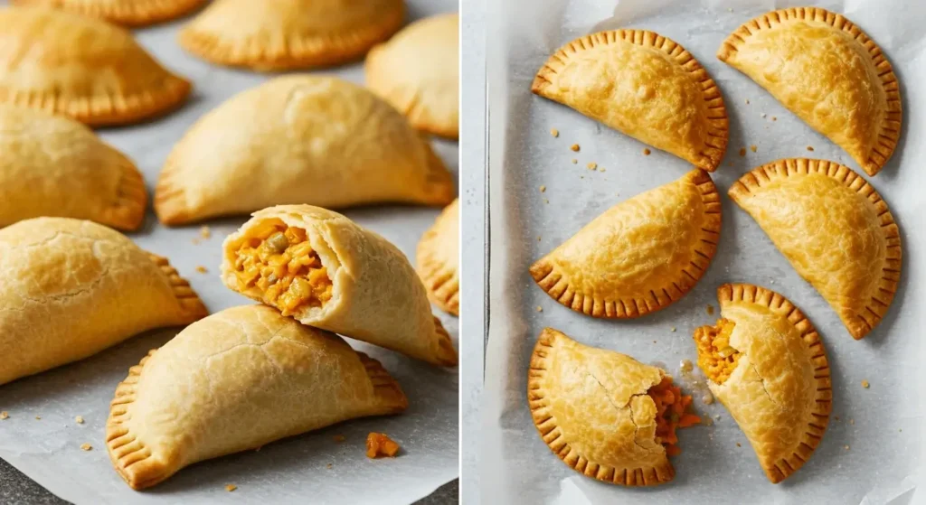 Baked and fried empanadas side by side, showcasing the golden-brown finish of each method.